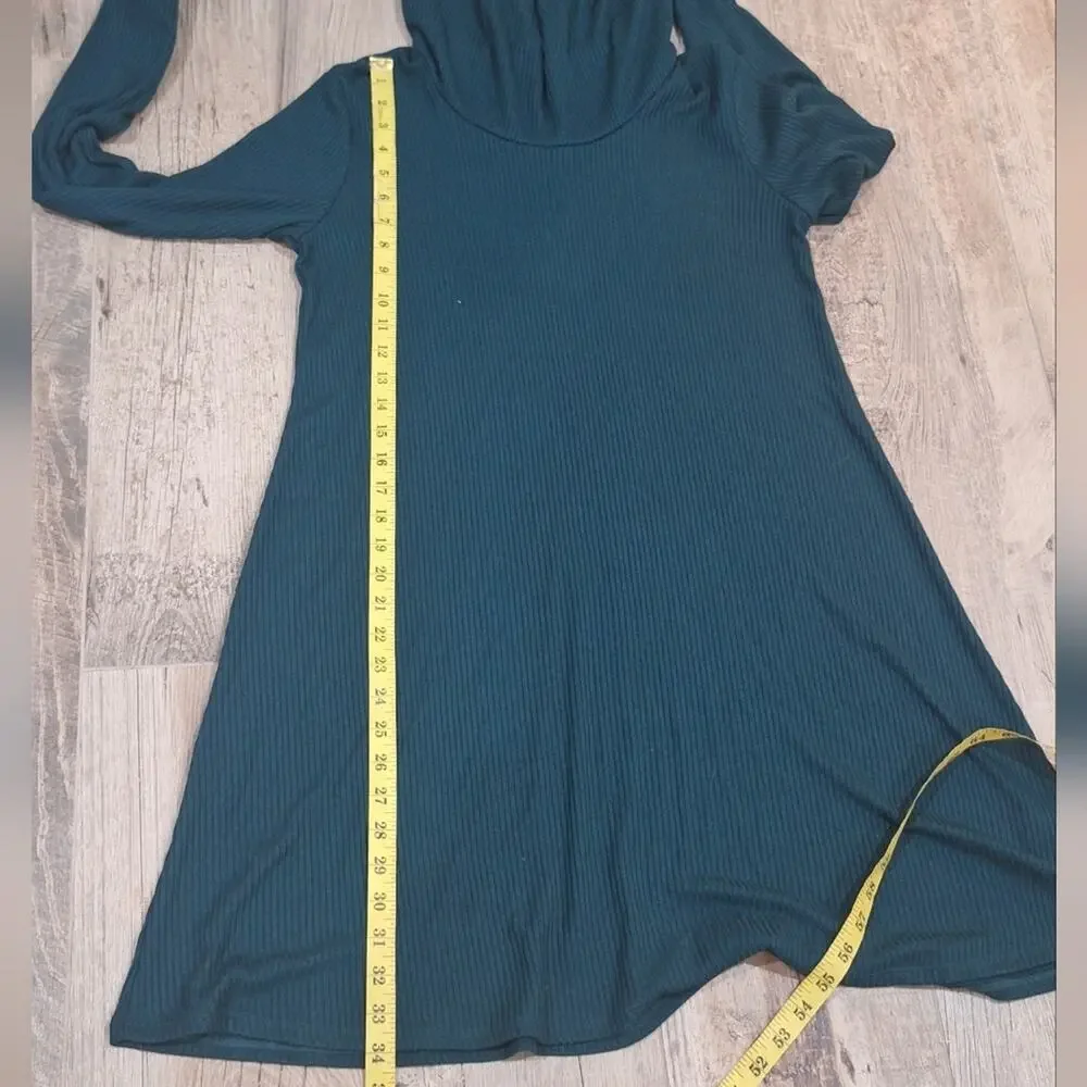 NWT Nine Britton Ribbed Cowl Neck Dark Green Sweater Dress sz.L  #1469